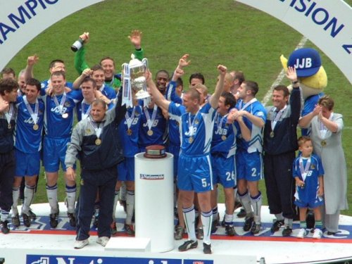 The Latics team of 2002/2003 celebrate winning the championship of the Second Division (photo copyright www.barnsleyphotos.co.uk)